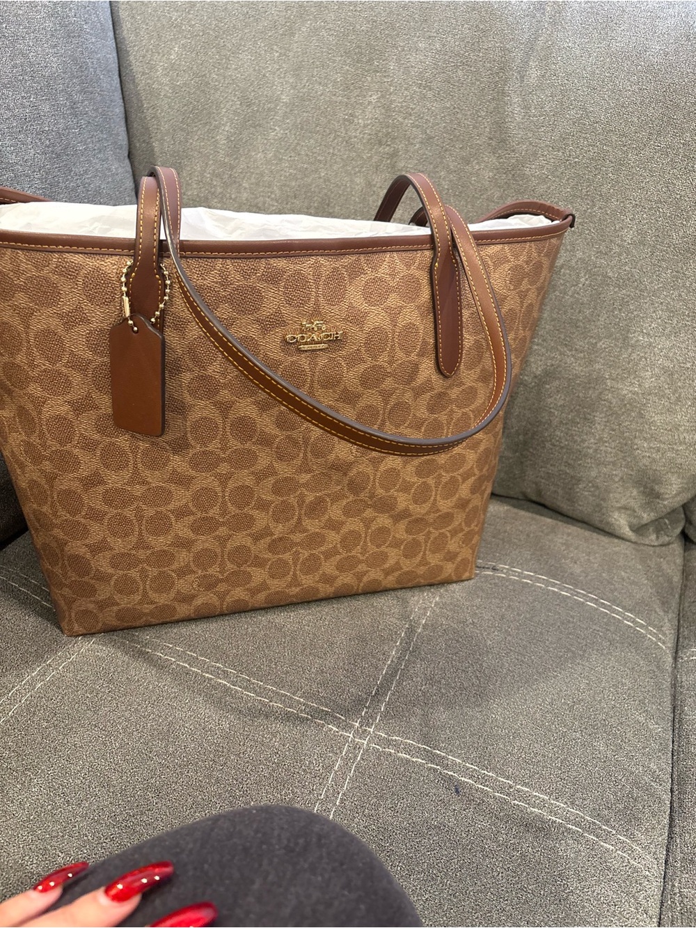 Authentic COACH Brown Signature City Canvas Tote Bag